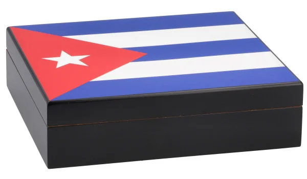 雪茄保湿盒黑色带古巴国旗图案